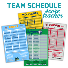  Printed Team Schedule/Score Tracker - Bundle Add On