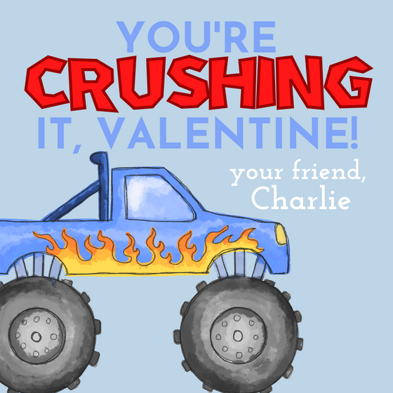 Monster Truck Valentines Tag