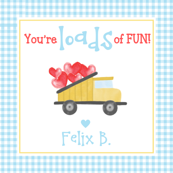 Dump Truck Valentines Tag